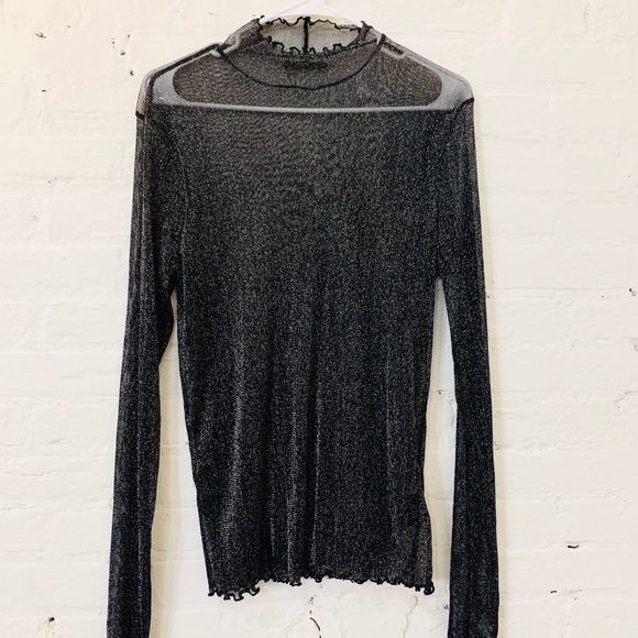 NWOT Sparkle & Fade Lurex Lettuce Edge Crop Top - Picture 2 of 3